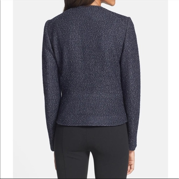 Hugo Boss Klera Tweed Wool Blue Asymmetrical Blazer Coat - Picture 2 of 9